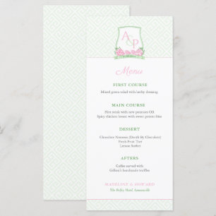 Preppy Roze Groene Couples Crest Wedding Shower Menu
