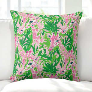 Preppy Roze Groene Giraffen / Palm Beach Decoratie Kussen