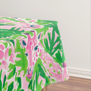 Preppy Roze & Groene Giraffen / Safari Feest Roze Tafelkleed