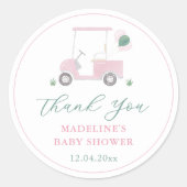 Preppy Roze Groene Golf Winkelwagen Baby Meisje Do Ronde Sticker (Voorkant)