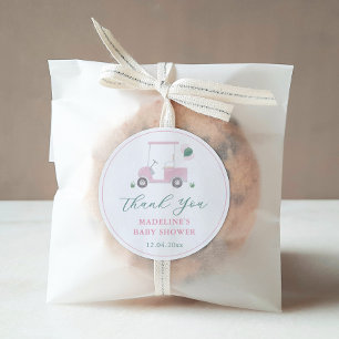 Preppy Roze Groene Golfkar Baby Meisje Shower Favo Ronde Sticker