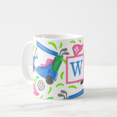 Preppy Roze Groene Golfkar Personalized Monogram Koffiemok (Voorkant links)