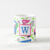 Preppy Roze Groene Golfkar Personalized Monogram Koffiemok (Center)