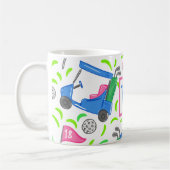 Preppy Roze Groene Golfkar Personalized Monogram Koffiemok (Links)