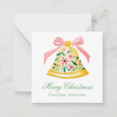 Preppy Roze & Groene Kerst Bell Gift Enclosure Notitiekaartje (Voorkant)