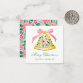 Preppy Roze & Groene Kerst Bell Gift Enclosure Notitiekaartje (Voorkant / Achterkant in situ)