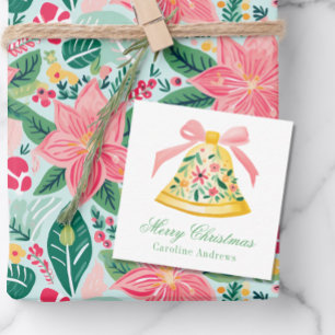 Preppy Roze & Groene Kerst Bell Gift Enclosure Notitiekaartje