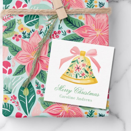 Preppy Roze & Groene Kerst Bell Gift Enclosure Notitiekaartje