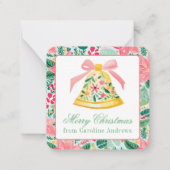Preppy Roze & Groene Kerst Bell Gift Enclosure Notitiekaartje (Voorkant)