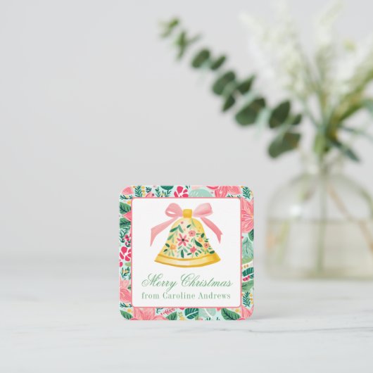 Preppy Roze & Groene Kerst Bell Gift Enclosure Notitiekaartje (Staand voorkant)