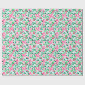 Preppy Roze & Groene Kerst Bogen & Garland Cadeaupapier (Vlak)