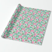 Preppy Roze & Groene Kerst Bogen & Garland Cadeaupapier (Uitgerold)
