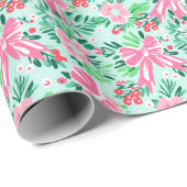 Preppy Roze & Groene Kerst Bogen & Garland Cadeaupapier (Rol Hoek)