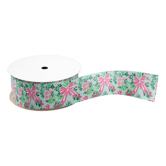 Preppy Roze & Groene Kerst Bogen & Garland Grosgrain Lint (Spoel)