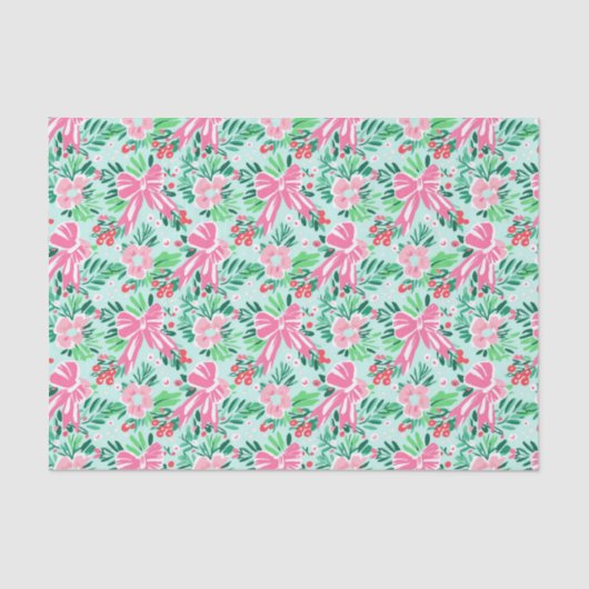 Preppy Roze & Groene Kerst Bogen & Garland Tissuepapier (Voorkant)