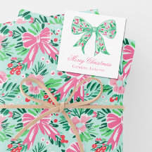 Preppy Roze & Groene Kerst Bow Gift Behuizing