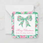 Preppy Roze & Groene Kerst Bow Gift Behuizing Notitiekaartje (Voorkant)