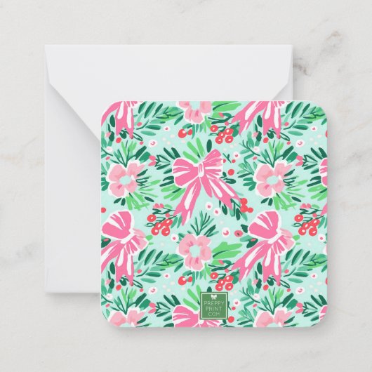 Preppy Roze & Groene Kerst Bow Gift Behuizing Notitiekaartje (Achterkant)