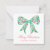 Preppy Roze & Groene Kerst Bow Gift Behuizing Notitiekaartje (Voorkant)