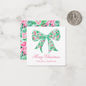 Preppy Roze & Groene Kerst Bow Gift Behuizing Notitiekaartje (Voorkant / Achterkant in situ)
