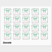 Preppy Roze & Groene Kerst Bow Gift Vierkante Sticker (Vel)