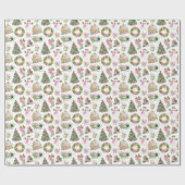 Preppy Roze & Groene Kerst Cadeaupapier (Vlak)