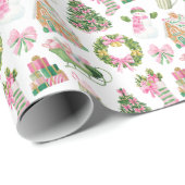 Preppy Roze & Groene Kerst Cadeaupapier (Rol Hoek)