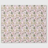 Preppy Roze & Groene Kerst Cadeaupapier (Vlak)