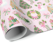 Preppy Roze & Groene Kerst Cadeaupapier (Rol Hoek)