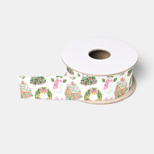 Preppy Roze & Groene Kerst Grosgrain Lint
