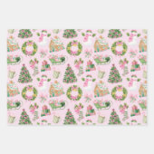 Preppy Roze & Groene Kerst Inpakpapier Vel (Voorkant)