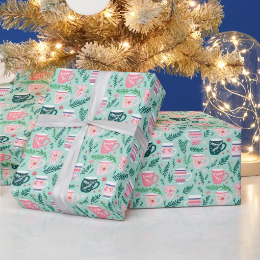 Preppy Roze & Groene Kerst Mokken Cadeaupapier (Feestdagen)