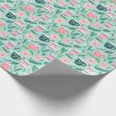 Preppy Roze & Groene Kerst Mokken Cadeaupapier (Hoek)