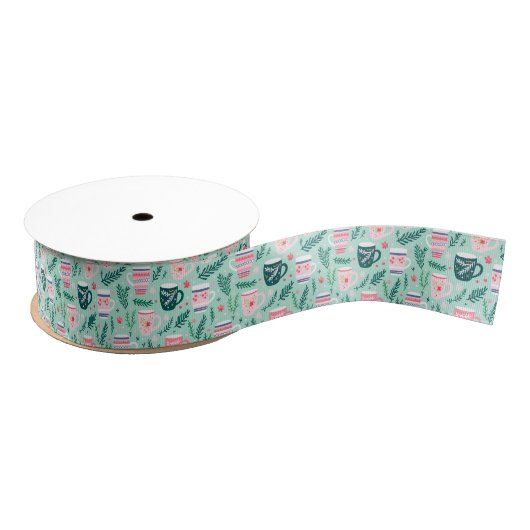 Preppy Roze & Groene Kerst Mokken Grosgrain Lint (Spoel)