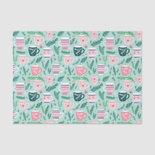Preppy Roze & Groene Kerst Mokken Tissuepapier (Voorkant)