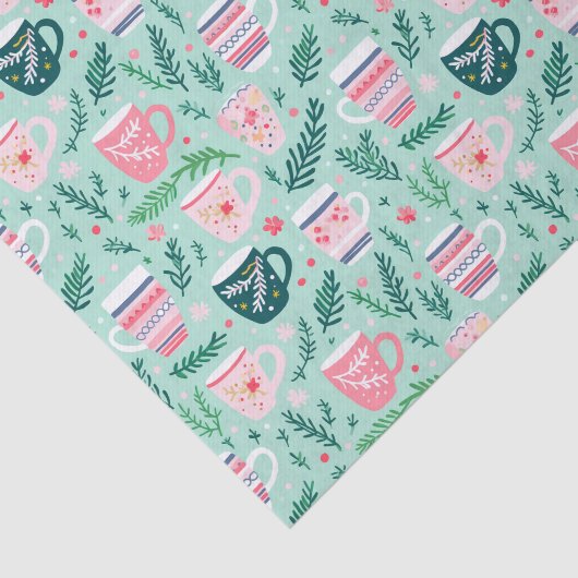Preppy Roze & Groene Kerst Mokken Tissuepapier (Detail)
