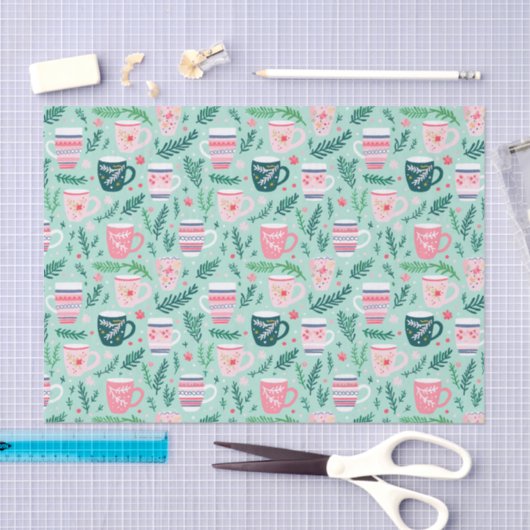 Preppy Roze & Groene Kerst Mokken Tissuepapier (Craft)