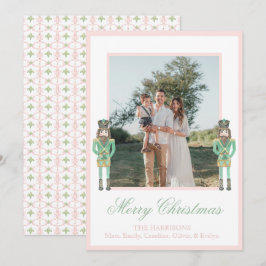Preppy Roze Groene Kerst Notenkraker 2 Foto's Feestdagenkaart