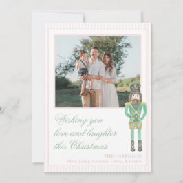 Preppy Roze Groene Kerst Notenkraker Eén Foto Feestdagenkaart