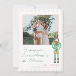 Preppy Roze Groene Kerst Notenkraker Eén Foto Feestdagenkaart
