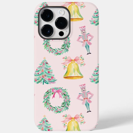 Preppy Roze & Groene Kerst Notenkraker Print Case-Mate iPhone Case (Achterkant)