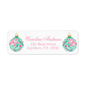 Preppy Roze & Groene Kerst Ornament Adres Etiket (Voorkant)