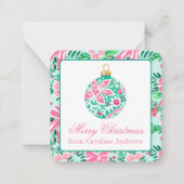 Preppy Roze & Groene Kerst Ornament Behuizing Notitiekaartje (Voorkant)