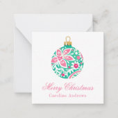 Preppy Roze & Groene Kerst Ornament Behuizing Notitiekaartje (Voorkant)