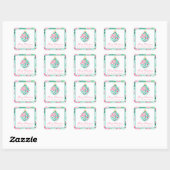 Preppy Roze & Groene Kerst Ornament Gift Vierkante Sticker (Vel)