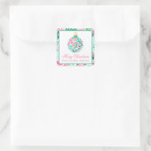 Preppy Roze & Groene Kerst Ornament Gift Vierkante Sticker (Tas)