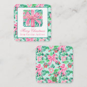 Preppy Roze & Groene Kerst Present Behuizing Notitiekaartje (Voorkant / Achterkant)