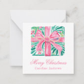Preppy Roze & Groene Kerst Present Behuizing Notitiekaartje (Voorkant)