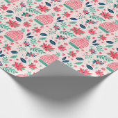 Preppy Roze & Groene Kerst Ski Petten Cadeaupapier (Hoek)