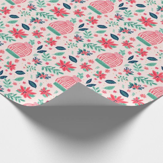 Preppy Roze & Groene Kerst Ski Petten Cadeaupapier (Hoek)